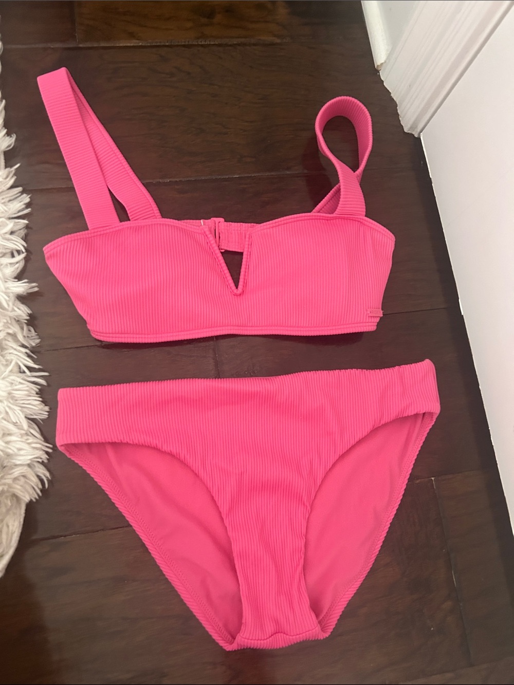 Hot Pink Ribbed Two-Piece Bikini Set
